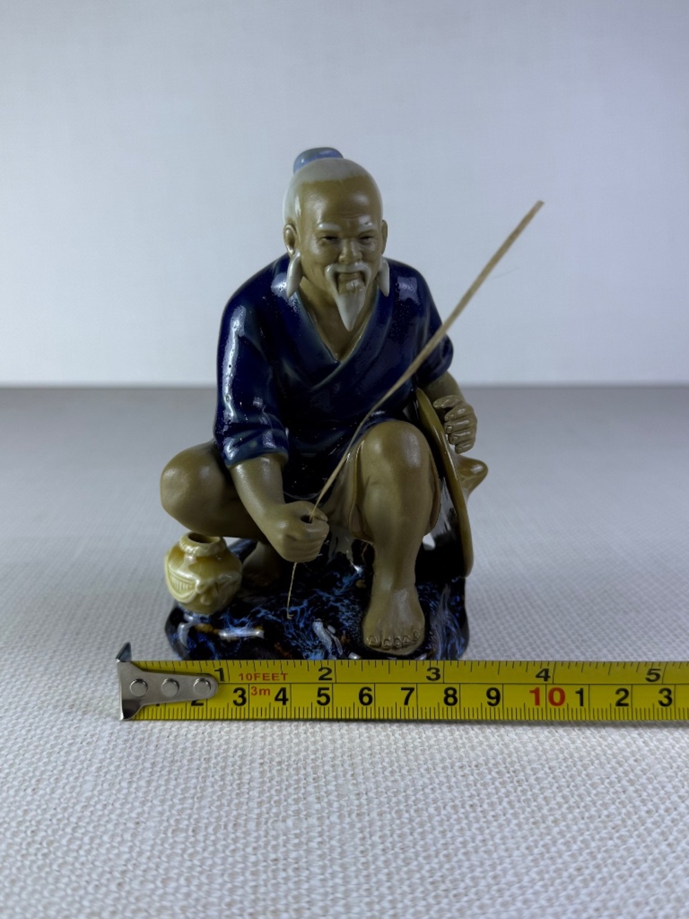 Shiwan Style Mudman Fisherman Figurine Blue Robe Chinese Ceramic Sculpture - Picture 8 of 10